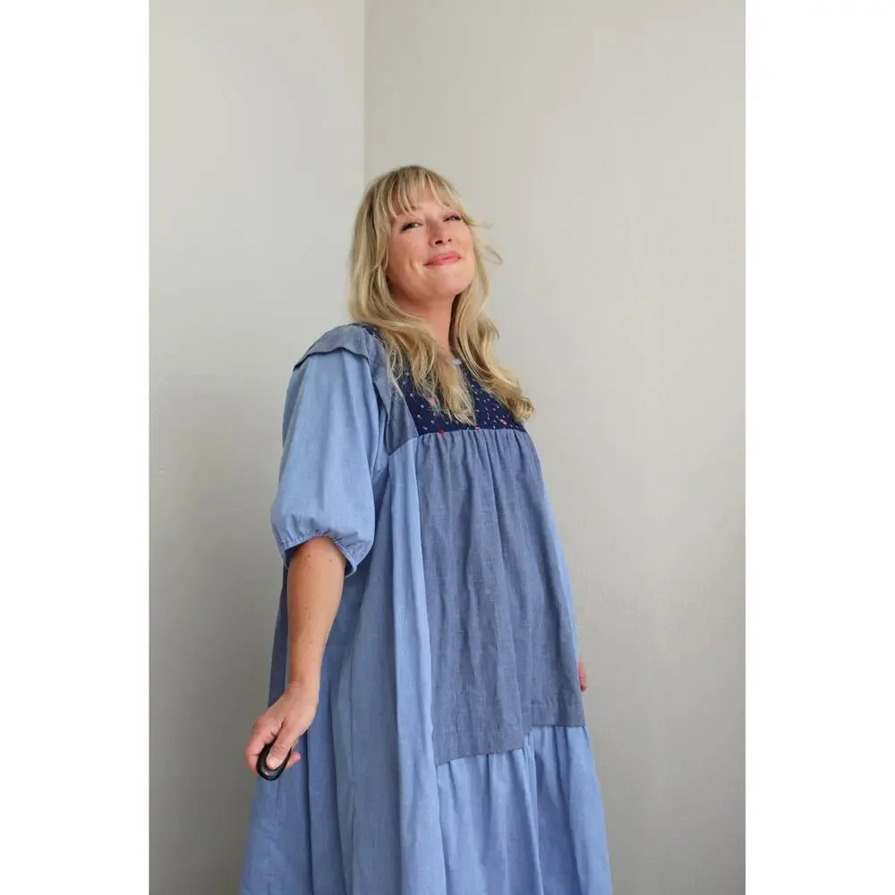 1970's Vintage Chambray Prairie Tent Dress ~Women's Ones Size Fits Most XS SM MD - Picture 6 of 10